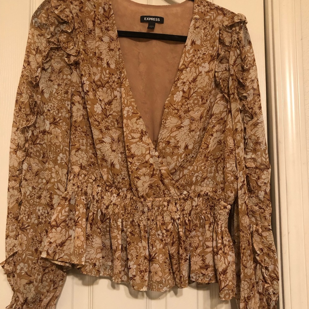 Express Women's Floral Tan Blouse